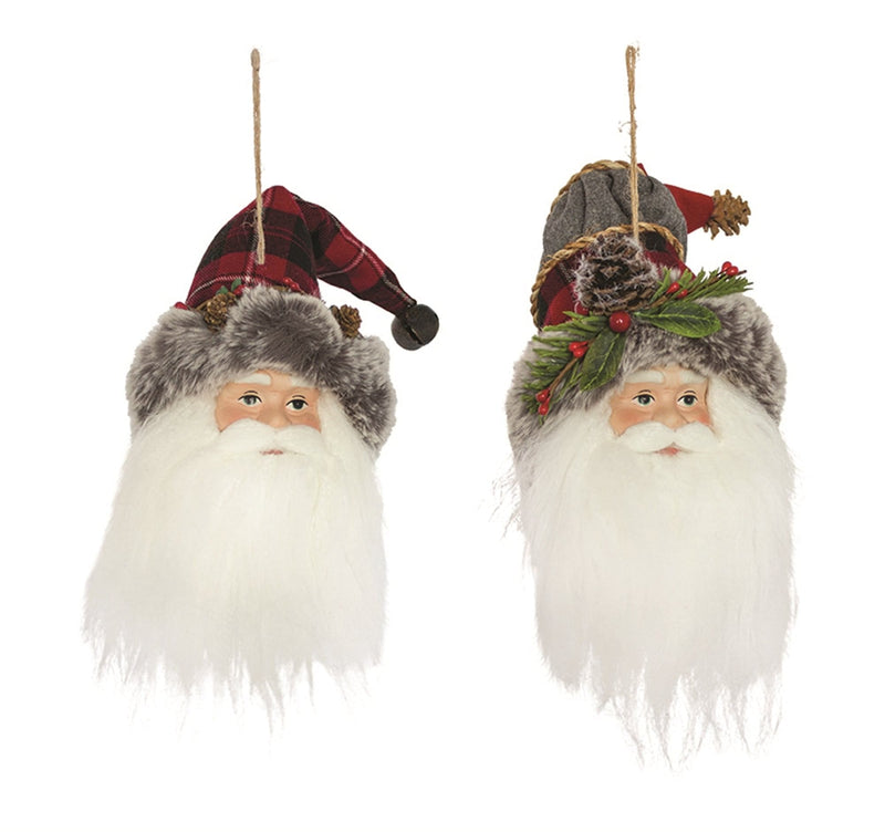 Santa wearing a Fur hat Ornament -  Red/Gray Hat - Shelburne Country Store