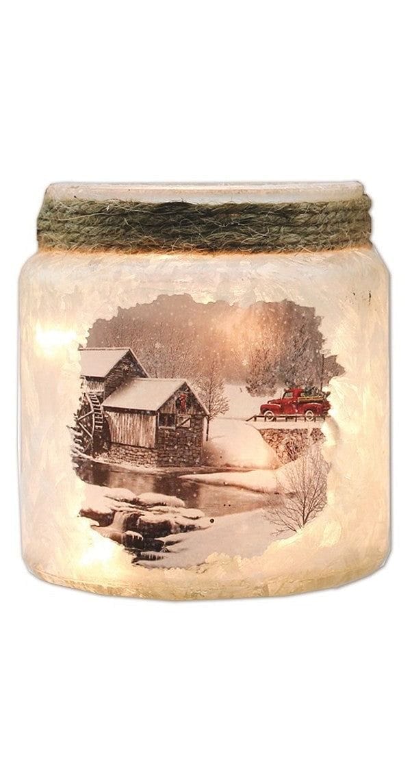 Lighted Glass Jute Jar - Red Pickup Truck - - Shelburne Country Store
