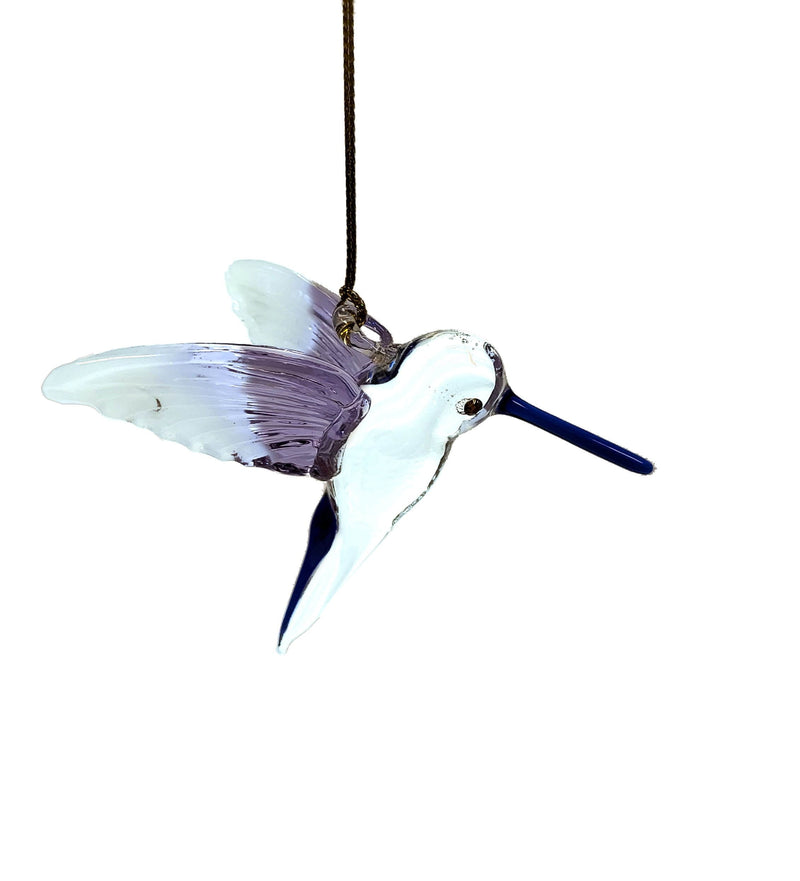 Feeding Hummingbird - Purple/Blue/Blue - Egyptian Glass Ornament - Shelburne Country Store