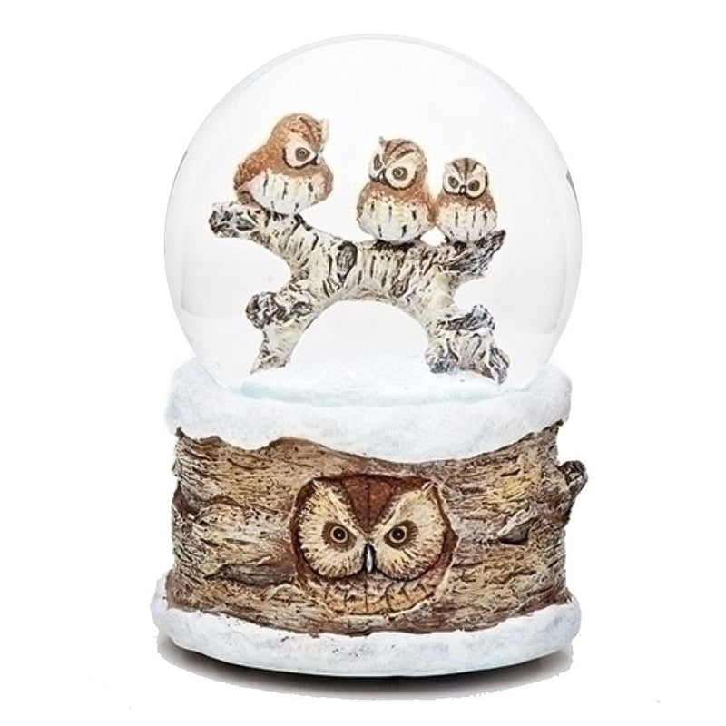 Owls perched on a log Musical Snowglobe - Shelburne Country Store