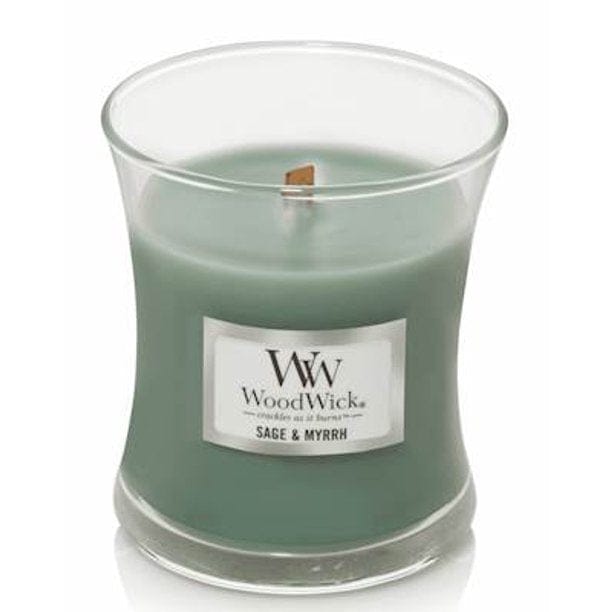 Woodwick Crackling  Medium Candle ‑ Sage and Myrrh Scented Jar Candle - Shelburne Country Store