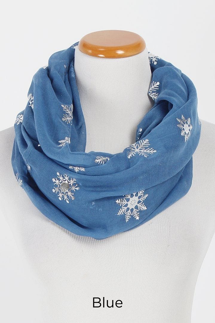 Holiday Infinity Scarf - Foil Snow Flake - Blue - Shelburne Country Store