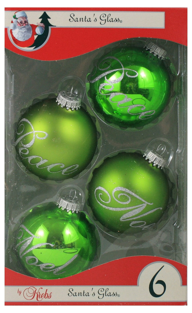 Krebs Value Glass Ball 4 pack - Olive Peace Noel - Shelburne Country Store