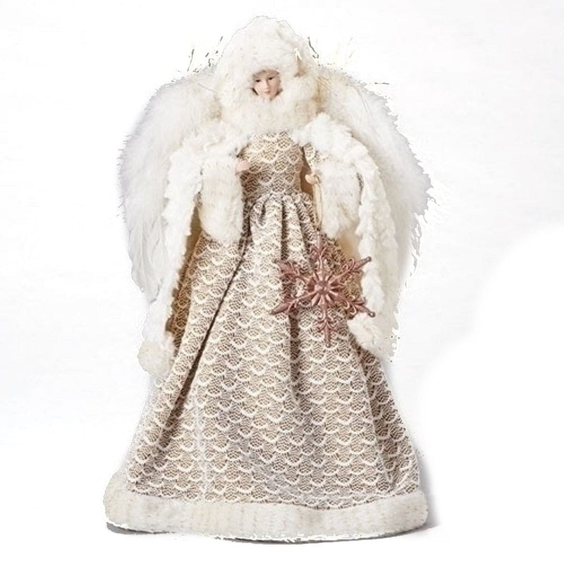 16" White Gold Scalloped Angel Tree Topper - Shelburne Country Store