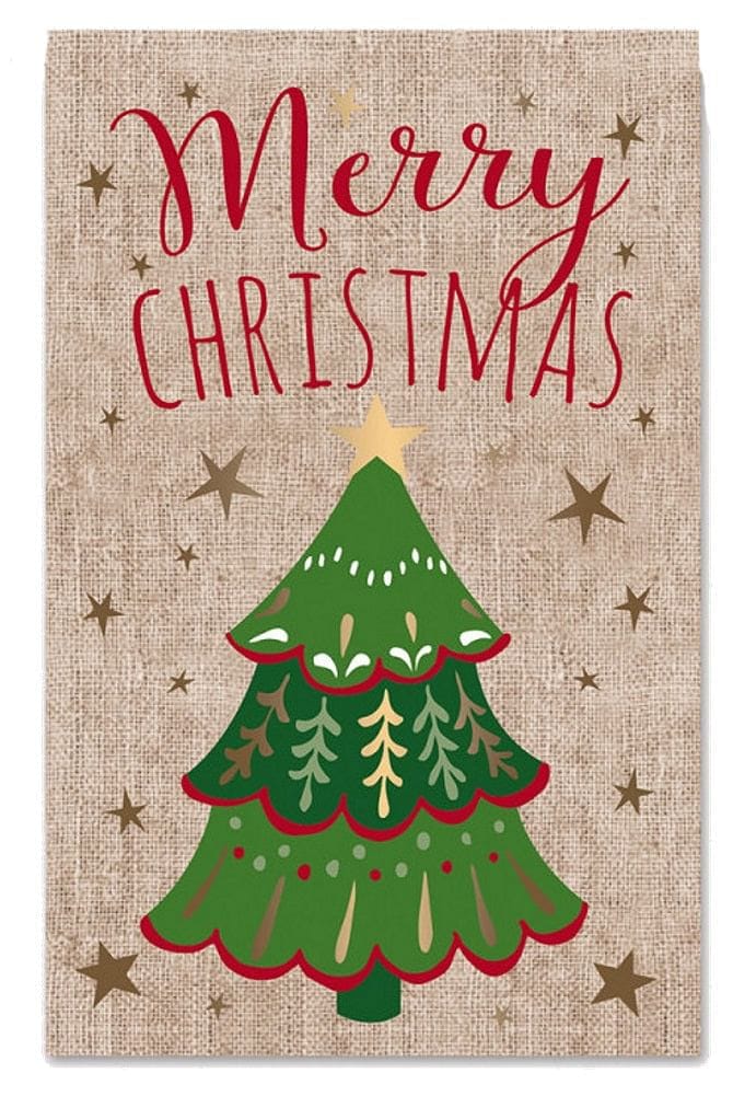 Merry Christmas Tree Burlap House Flag with Stars - Shelburne Country Store