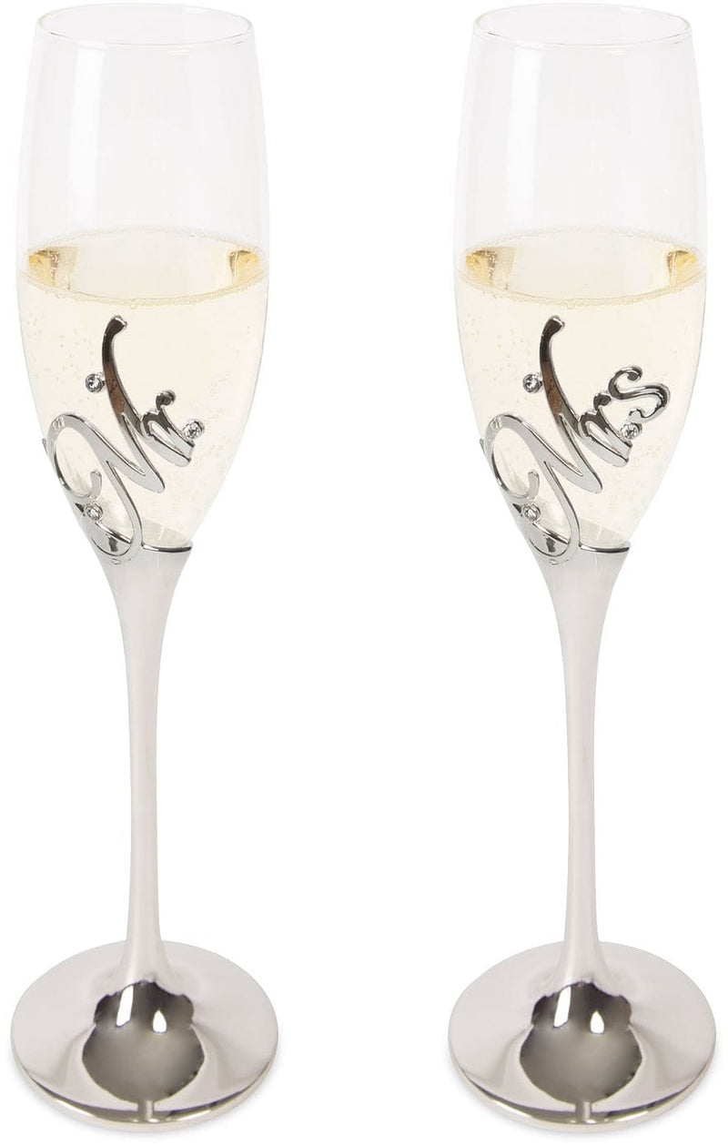 Mr. & Mrs. - 8 oz. Champagne Flute Set with Zinc Stem - Shelburne Country Store
