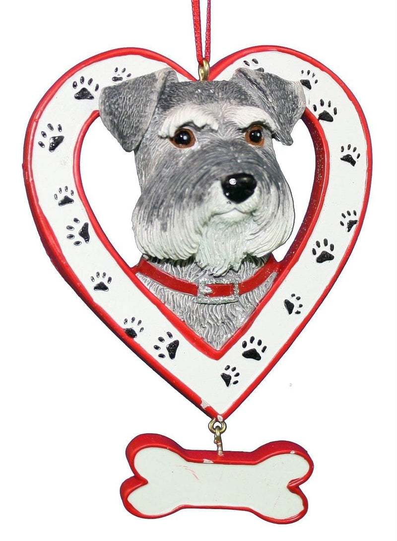 Dog In Heart W/Bone Ornament - Schnauzer - Shelburne Country Store