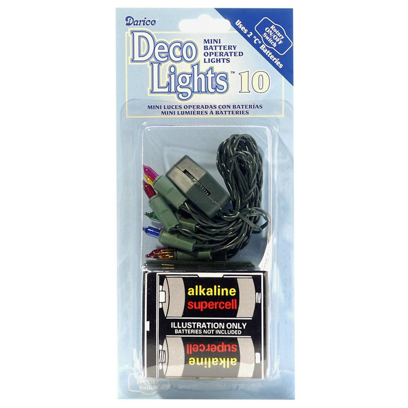 10 Multicolor Lights on Green Cord with Battery Pack - Shelburne Country Store