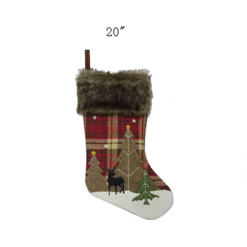 20 inch Red Plaid Stocking with Faux Fur Trim - Shelburne Country Store