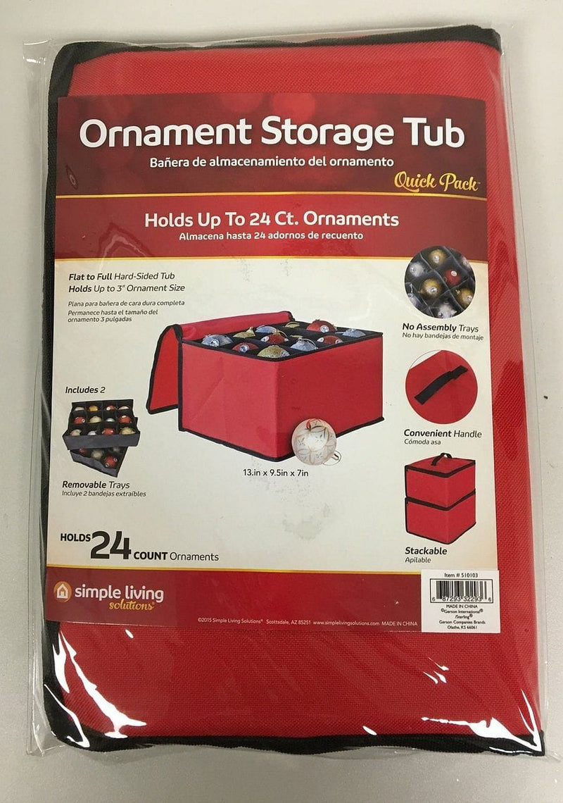 Collapsible Red Hard Sided Ornament Storage Tub Holds Up To 24 Ornaments New - Shelburne Country Store