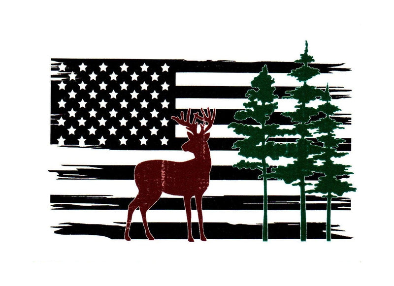 American Flag With Deer And Trees Sticker - Shelburne Country Store