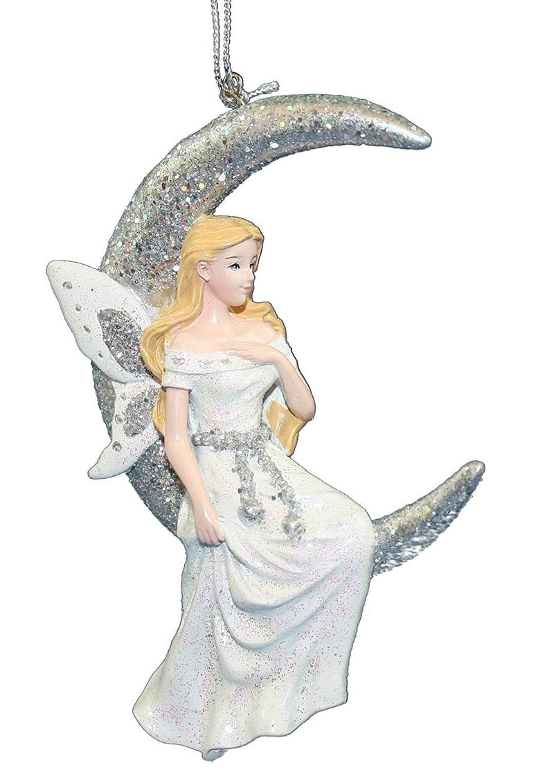 White/Silver Fairy On Moon - Brunette - Shelburne Country Store