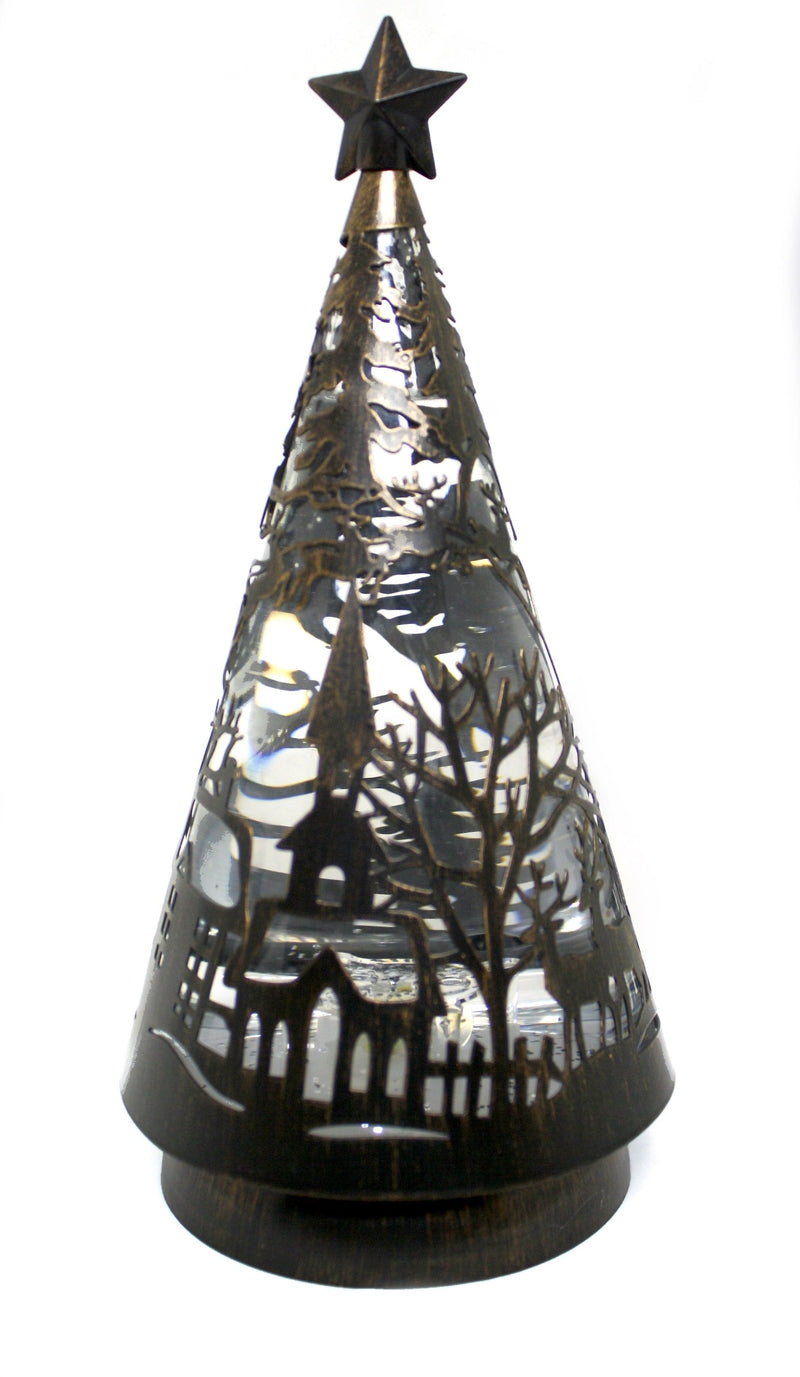 10" Lighted Spinning Water Globe Tree - Copper - Shelburne Country Store