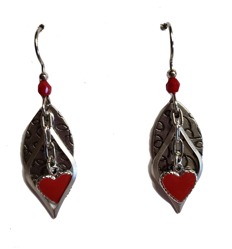 Red Hearts on Layered Open and etched shapes Earrings - Shelburne Country Store