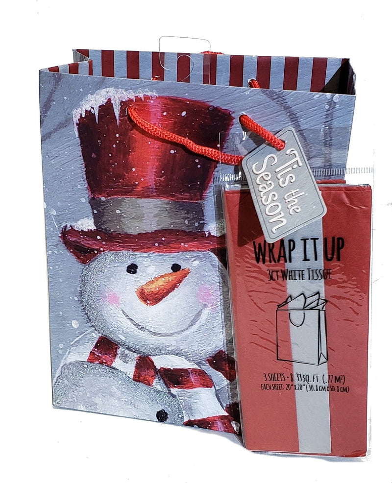 Traditional Gift Bag With Matching Tissue - Medium - Snowman - Shelburne Country Store