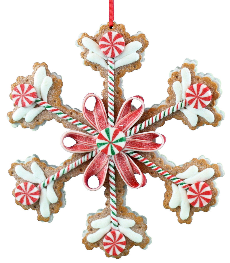 8 inch Gingerbread Snowflake Ornament - Red White Green Center - Shelburne Country Store