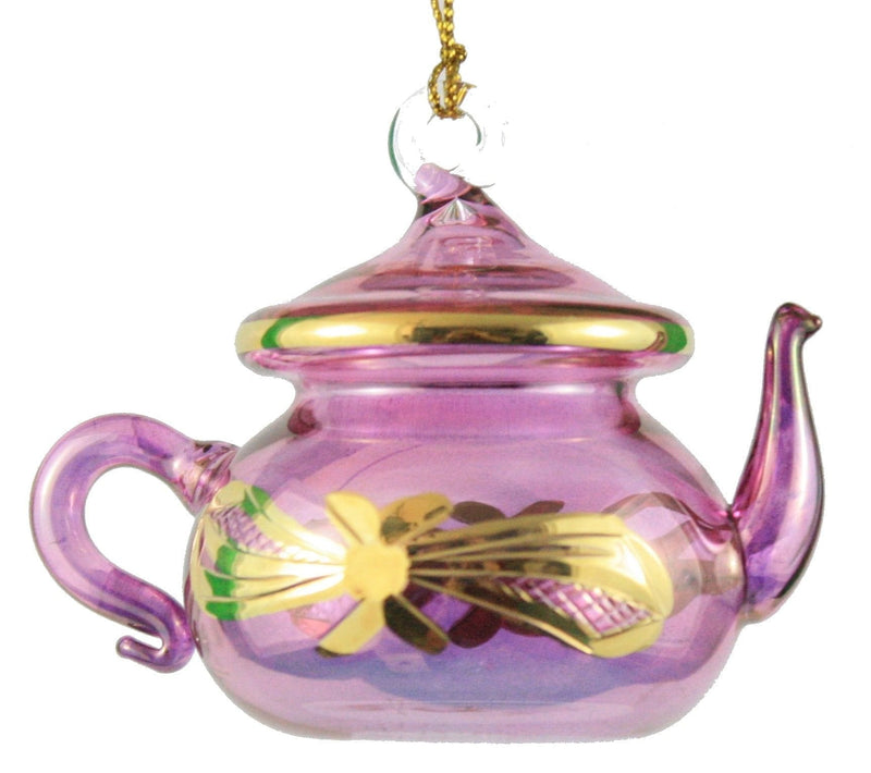 Egyptian Glass Teapot With Gold Etching Ornament -  Yellow - Shelburne Country Store