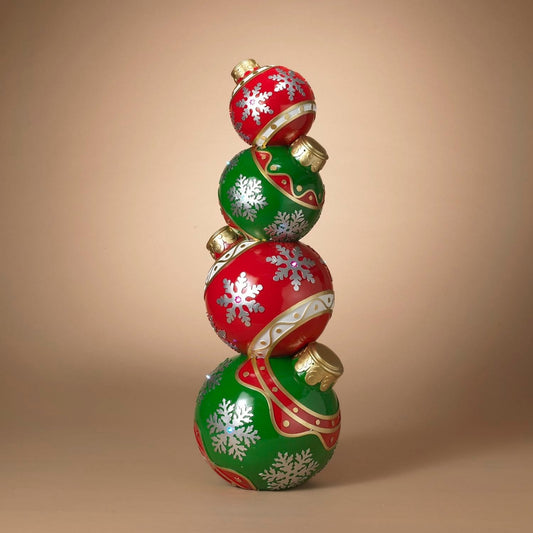 40 Inch Lighted Red & Green Ornament Stack - Shelburne Country Store