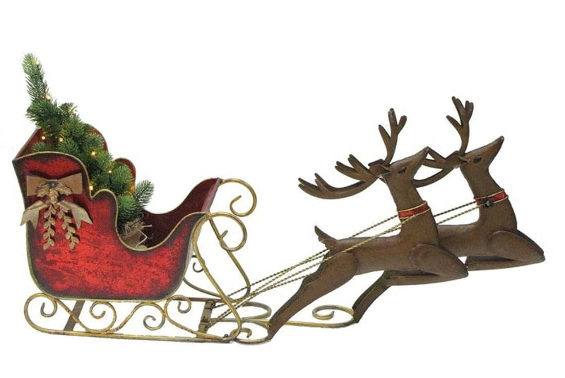 Iron Sleigh with Reindeer Tabletop Figurine - Small - Shelburne Country Store