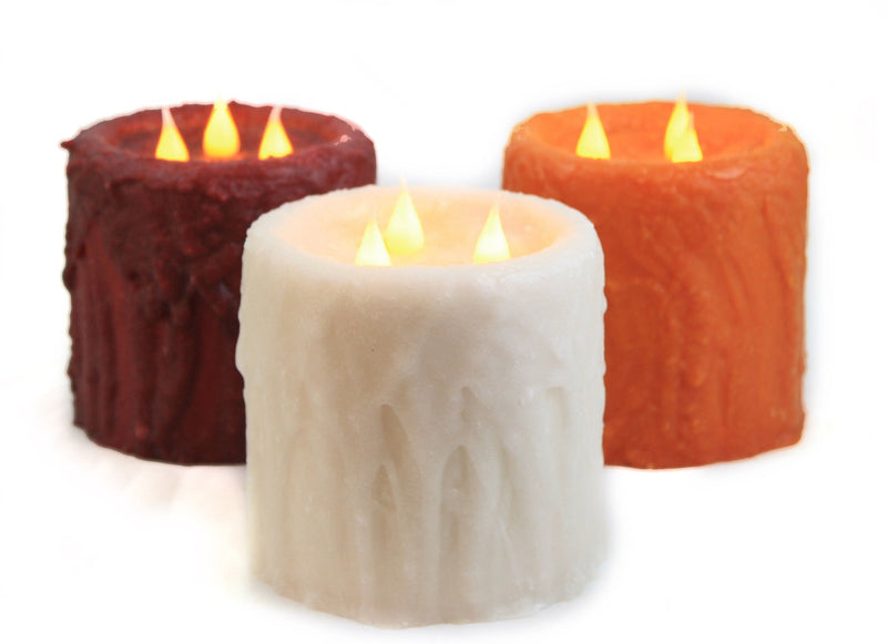 Three Wick Waxed LED Candle - - Shelburne Country Store