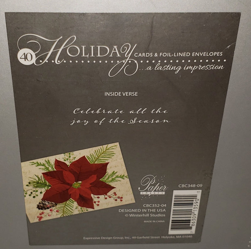 Holiday Luxury Favorites Value 40 Card Box - Poinsettia - Shelburne Country Store