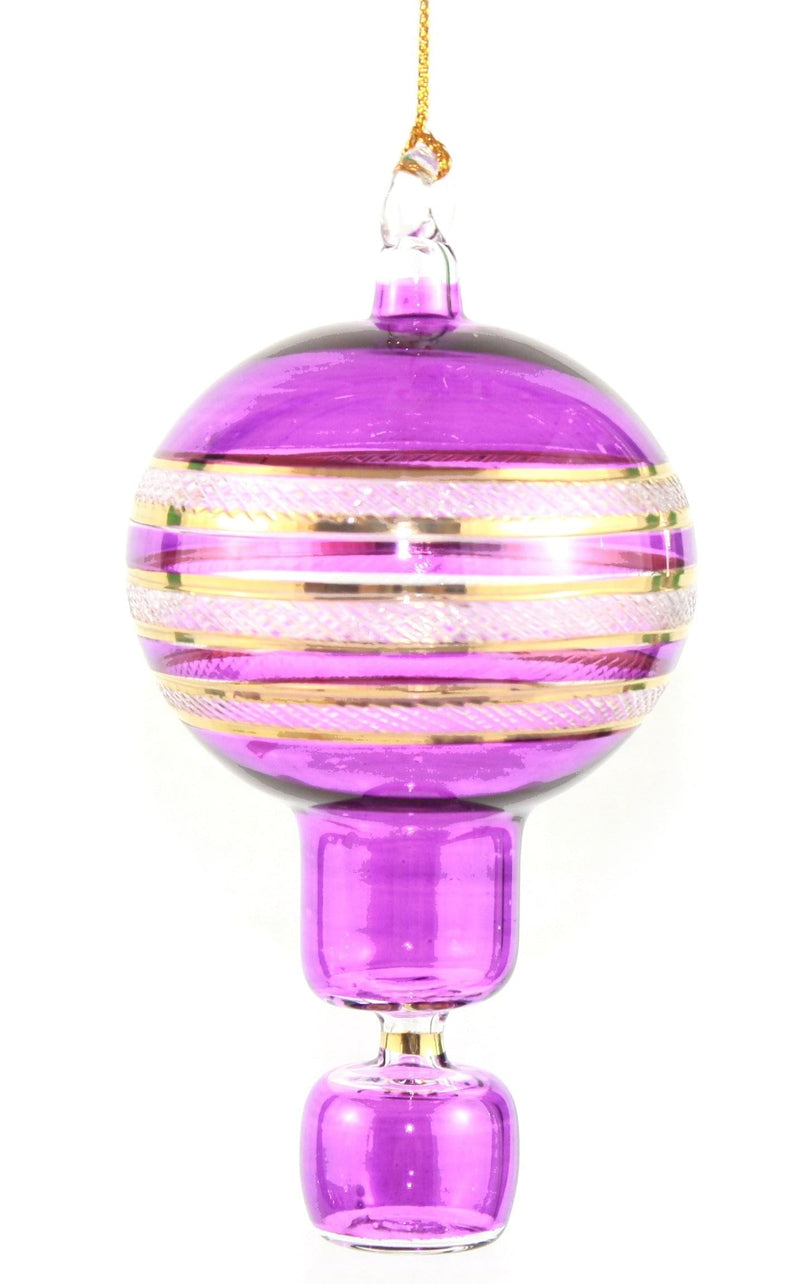 Gold Etched Glass Hot Air Balloon Ornament -  Purple - Shelburne Country Store
