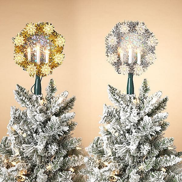 8 Inch Round Candle Tinsel Tree Topper - 11 Lights - - Shelburne Country Store