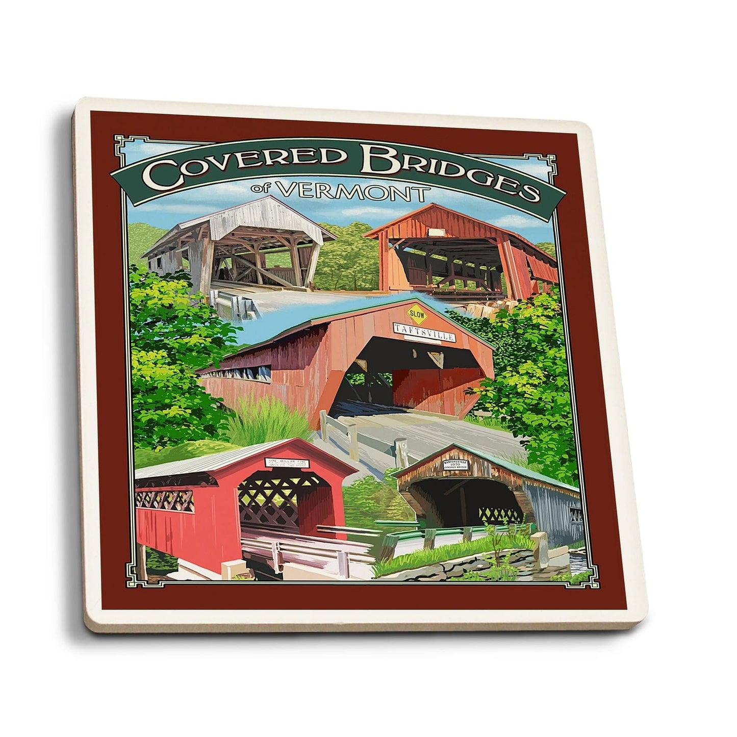 Ceramic Coaster - Bridges of Vermont Montage - Shelburne Country Store