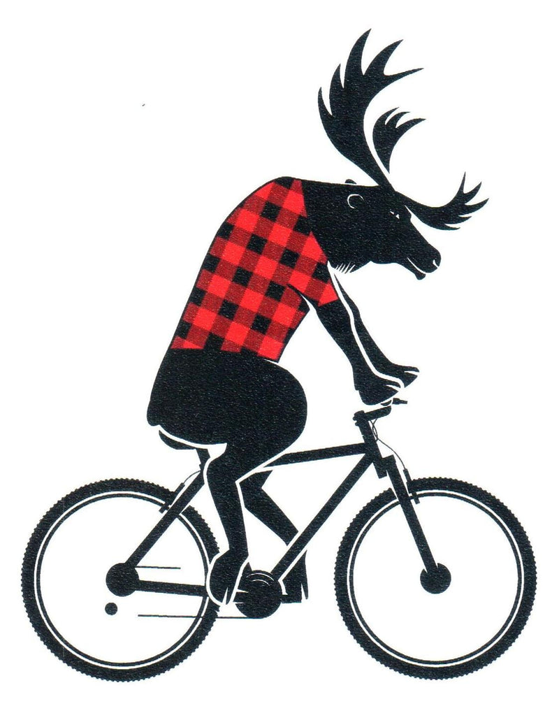 Plaid Moose On Bike Sticker - Shelburne Country Store