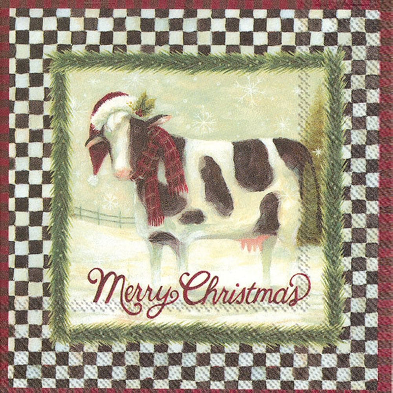 Merry Christmas Cow Cocktail Napkin - Shelburne Country Store