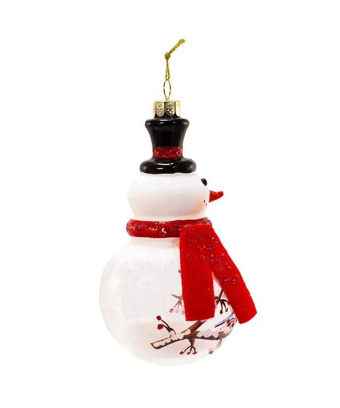 Glass Snowman With Cardinal Ornaments - Shelburne Country Store