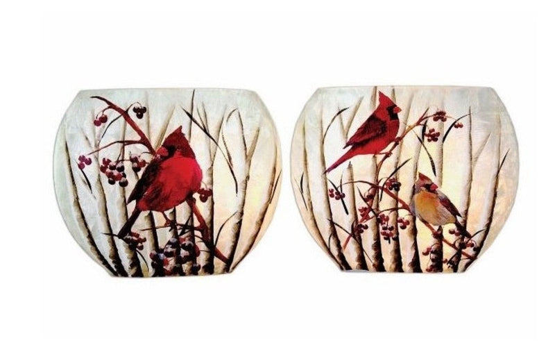 7 Inch Oval Lighted Vase - Birch and Cardinals - - Shelburne Country Store