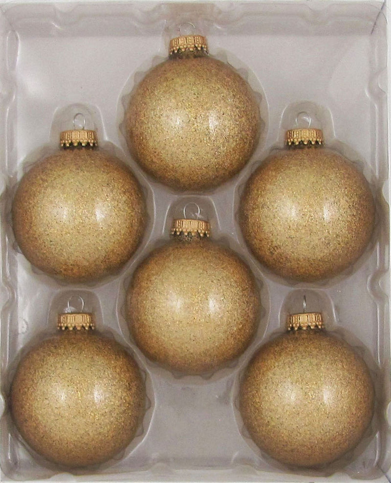 Christmas By Krebbs 2 5/8 Glass Balls - Gold Caps - Gold Sparkle 6 Pack - Shelburne Country Store
