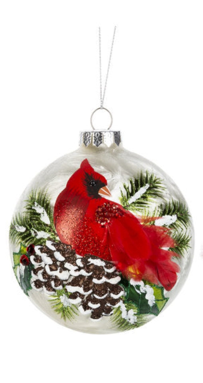 Handpainted Glass Cardinal Ornament -  Pine - Shelburne Country Store