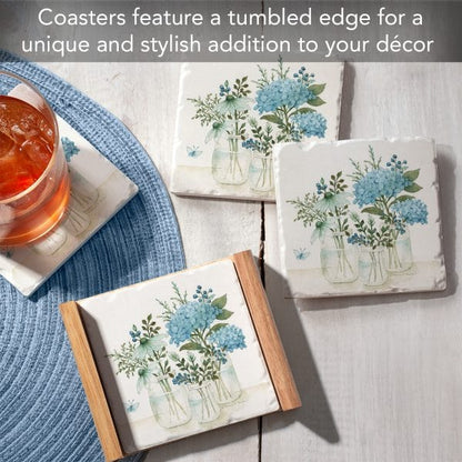 Mason Jars & Florals – 4 Pk Coasters and Holder - Shelburne Country Store