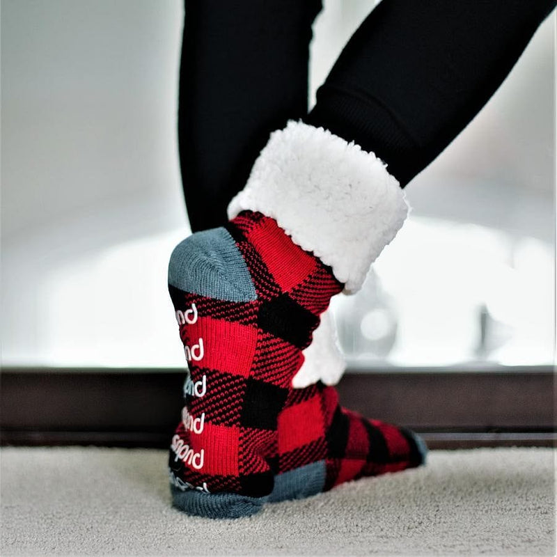 Extra Fuzzy Slipper Socks - Lumberjack - Red - Shelburne Country Store