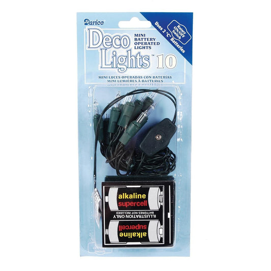 10 White Lights on Green Cord with Battery Pack - Shelburne Country Store