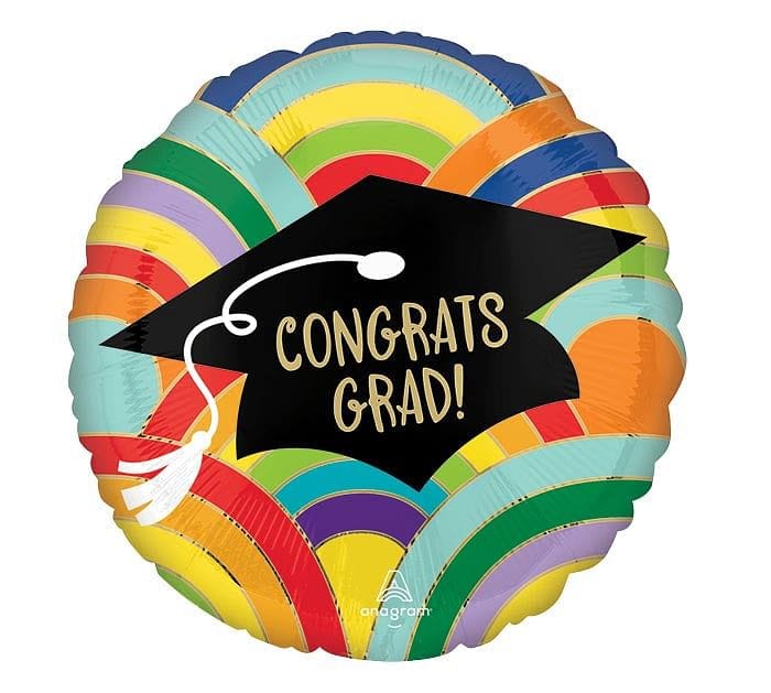 4 inch Pre-inflated Mylar Balloon on Stick - Graduation Rainbows - Shelburne Country Store