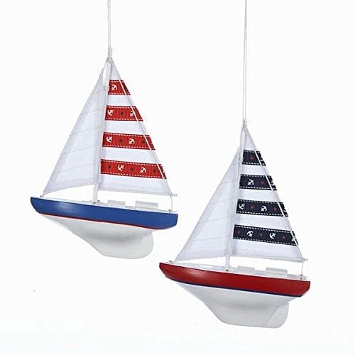 Wooden Yacht W/Sails Ornament - Red - Shelburne Country Store