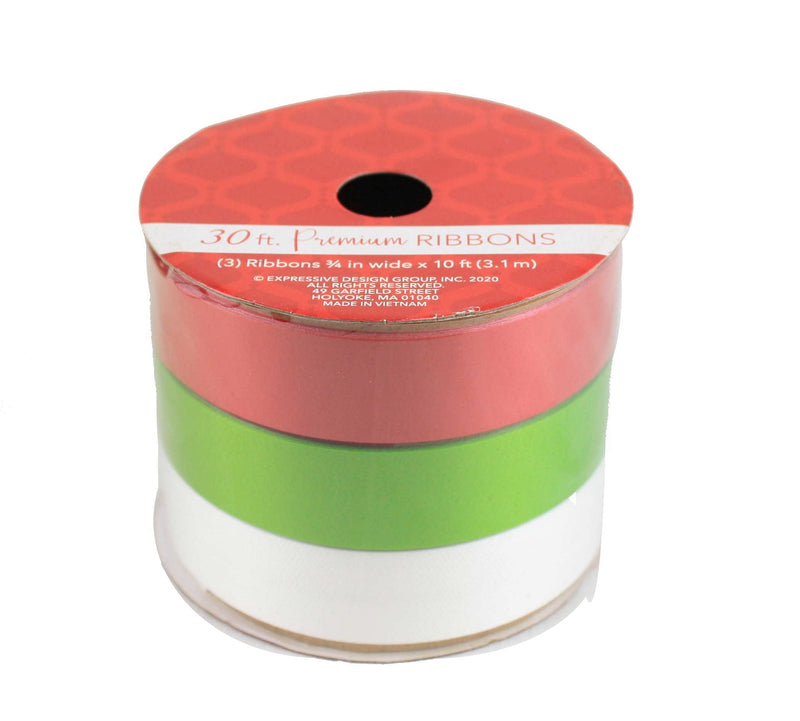 10 Foot Premium Ribbon  3 Piece Set - Red/Green/White - Shelburne Country Store