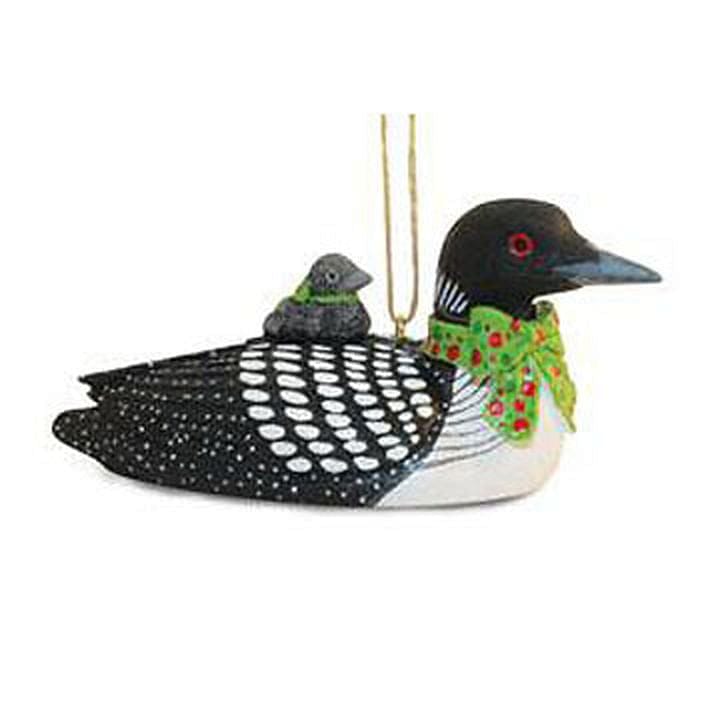 Handpainted Resin Loon with Baby Ornament - Shelburne Country Store