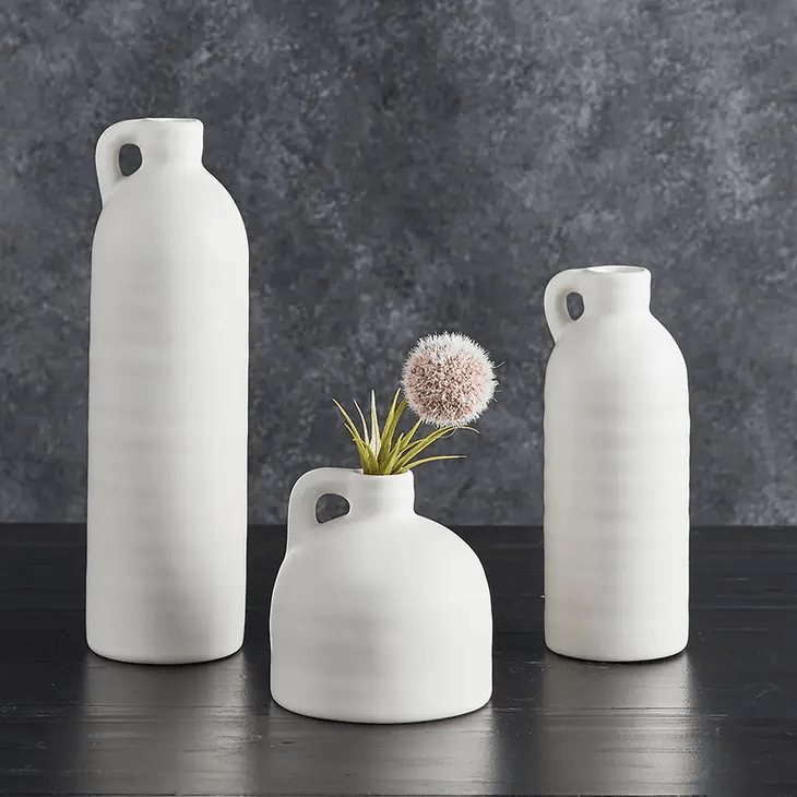 White Vase With Handle Set of 3 - Shelburne Country Store