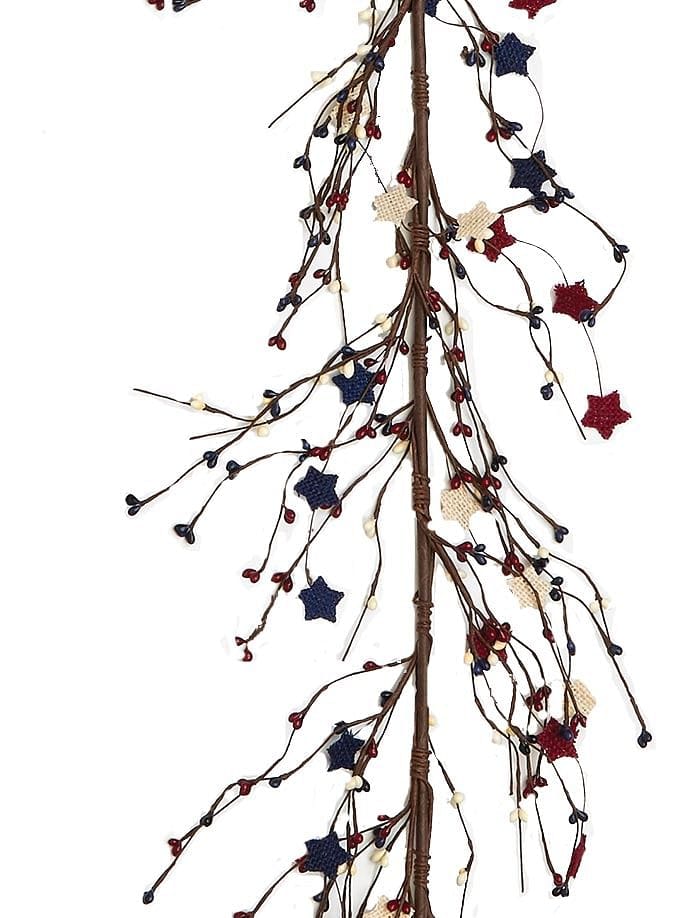 Mini Berry Garland With Red/White/Blue Burlap Stars - Shelburne Country Store