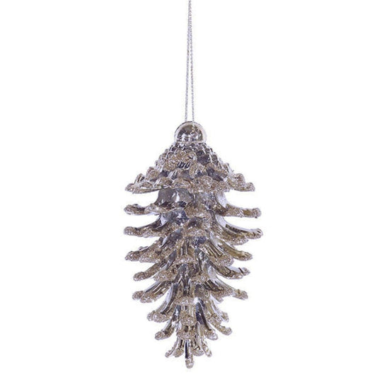 3 Count Glittered Natural Pinecone Ornament - Silver - Shelburne Country Store