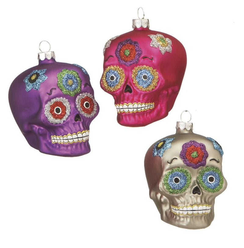Day of the Dead Sugar Skulls Glass Ornament - - Shelburne Country Store