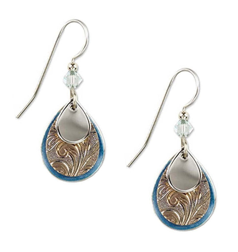 Silvertone And Blue Enamel Teardrop Layered Dangle Earrings - Shelburne Country Store