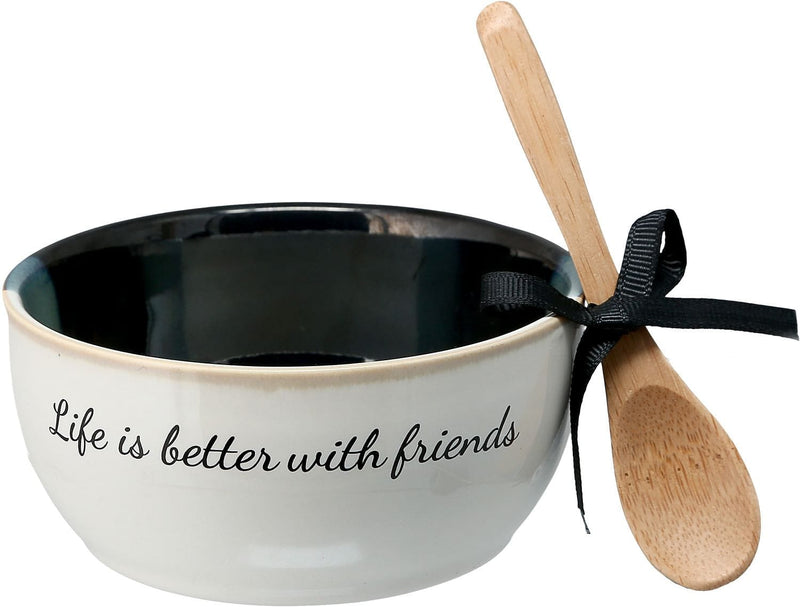 Ceramic Bowl with Bamboo Spoon - Life is better with friends - Shelburne Country Store