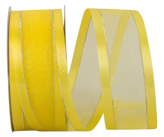 Sheer Satin Edge Metallic Yellow Ribbon -  Per Yard - Shelburne Country Store