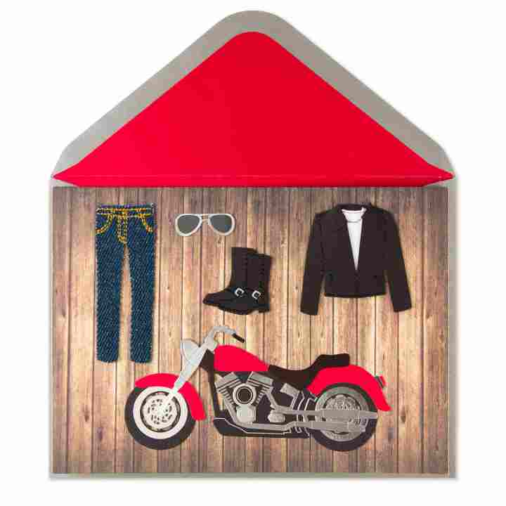 Motorcycle With Clothes Blank Card - Shelburne Country Store