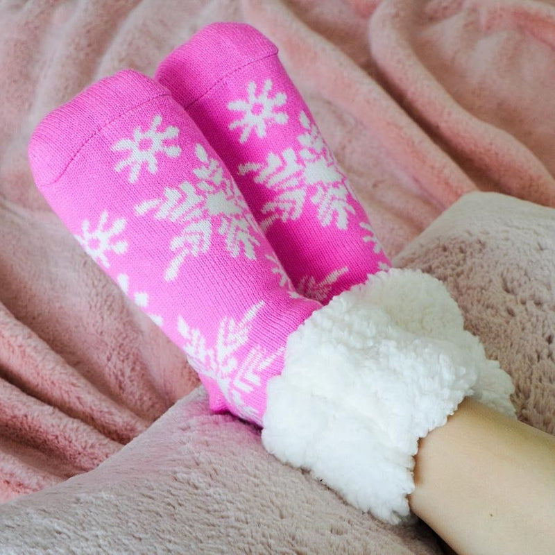 Extra Fuzzy Slipper Socks - Snowflake - Pink - Shelburne Country Store